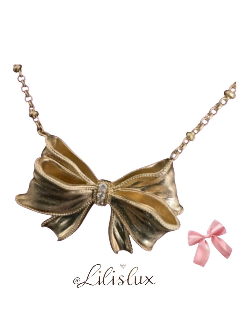 LoveShackFancy ×Kendra Scott Gold Bow With Crystal Necklace Rare Discontinued!